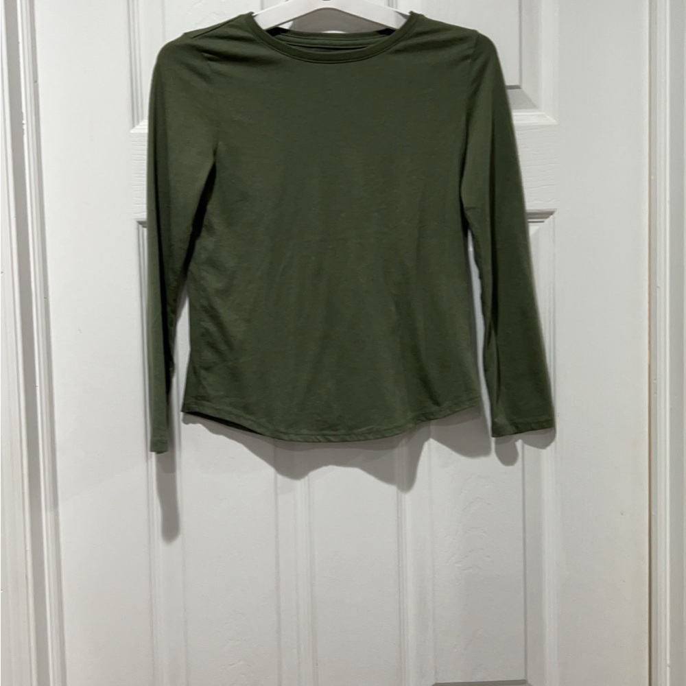 Wonder Nation Kids Green Fitted Long Sleeve Tee Size 7-8